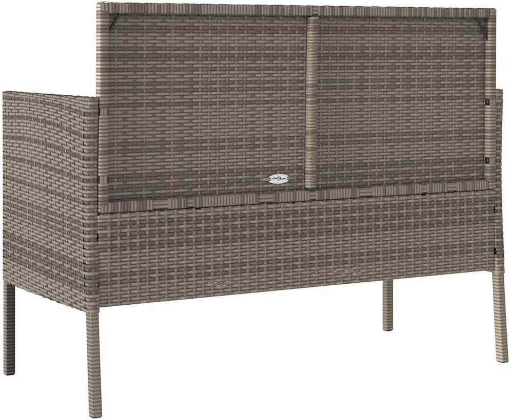 Gray Poly Rattan Outdoor Storage Bench with Cushion, Patio Seating with Waterproof Storage Bag for Cushions and Towels