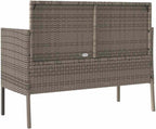 Gray Poly Rattan Outdoor Storage Bench with Cushion, Patio Seating with Waterproof Storage Bag for Cushions and Towels