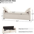 59.5" Modern Storage Ottoman Bedroom Bench, End of Bed Bench with Throw Pillows and Arms, Footrest Stool for Living Room, Dining Room, Entryway and Hallway, Linen