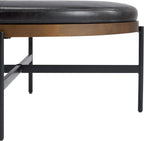 Christopher Knight Home Neapo Modern Round Ottoman Coffee Table, Faux Leather Cocktail Ottoman for Living Room Sofa, Entryway Comfortable Footstool, Durable Metal Frame Ottoman Foot Rest, Dark Brown
