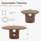 43.3''–59'' Extendable Round Dining Table for 4–8, Modern Wood Oval Kitchen Table with Storage Shelf, Space-Saving Expandable Circle Dinner Table for Dining Room or Living Room (Walnut)