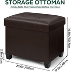 Ottoman with Storage, Rectangular Storage Ottoman, Faux Leather Ottomans with Legs for Living Room Bedroom Dorm, 23.6" D x 17.7" W x 19.9" H, Brown