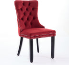 KEIKI Tufted Dining Room Chairs Set of 2, Velvet Kitchen Nailhead Trim Chairs with Solid Wood Legs and Padded Seat, Burgundy