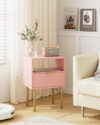 Nightstand,Morden Bedside Table with Gold Frame,Small Night Stand,End Table,Bedside Furniture,Side Table with Drawer and Shelf for Bedroom,Living Room (1Drawer, Pink)