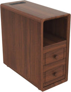 JIJIWANG Tall End Table with Drawers, 47.2" Corner Shelf Table with Open Storage, Narrow Side Table for Bedroom Living Room Small Space, Walnut