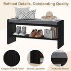 BON AUGURE 40" Entryway Shoe Bench with Storage & Cushion, Modern Fluted Shoe Rack for Mudroom, Sturdy Wooden Hallway Bench with 360 lbs Capacity, Black Oak