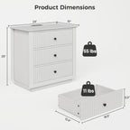 24" Wide Nightstand with Charging Station, Modern Fluted Bedroom Nightstand with Drawers, Wood Night Stand with Storage and Outlet, Large Bedside Table for Bedroom, White