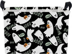 NTAO Gift Storage Basket Empty for Halloween, Storage Bin with Handles, Room Decor, Book Box(Black Ghost Boo)