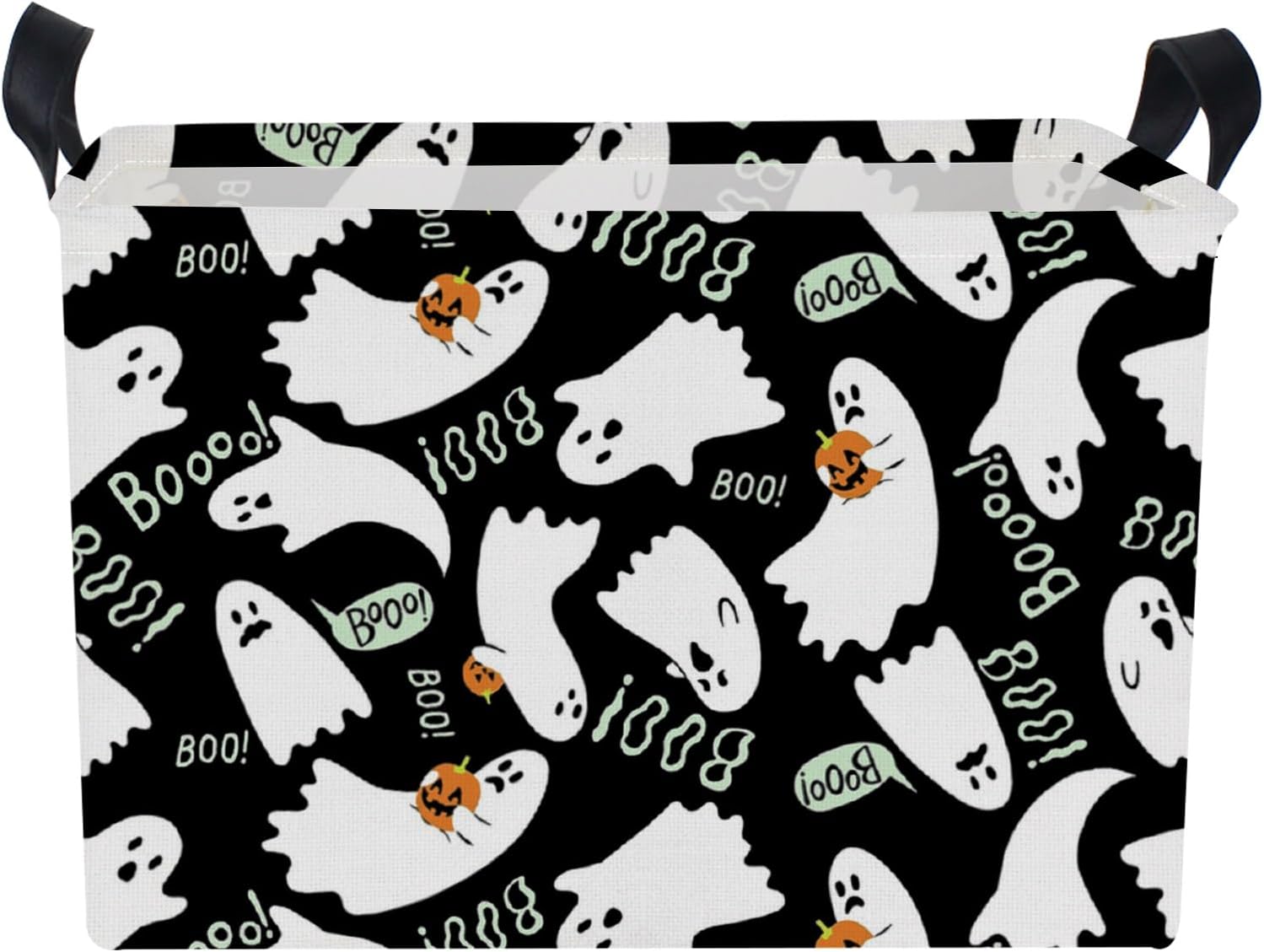 NTAO Gift Storage Basket Empty for Halloween, Storage Bin with Handles, Room Decor, Book Box(Black Ghost Boo)