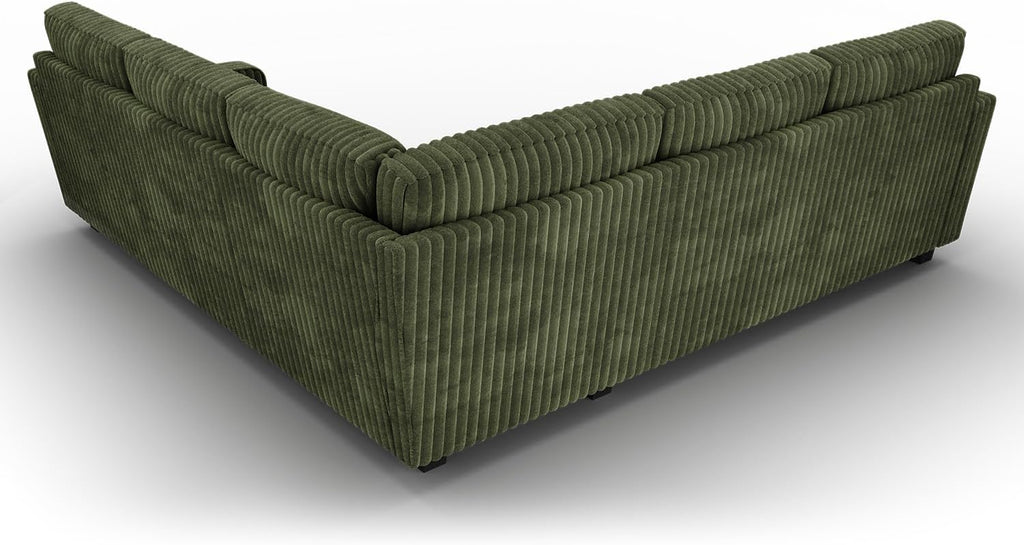 HONBAY Corduroy Convertible Sectional Sofa L Shaped Corner Couch,Green | Compact Sofa,Reversible Sectional Couches for Living Room,Wide Corduroy Fabric,Easy to transport and install