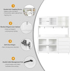 74" Tall Kitchen Pantry Storage Cabinet with Drawers, Microwave Shelf & Hutch, Modern Freestanding Kitchen Cabinets with Countertop & Hook Up, White Buffet Cabinet, (63" W x 15.7" D x 74.8" H)