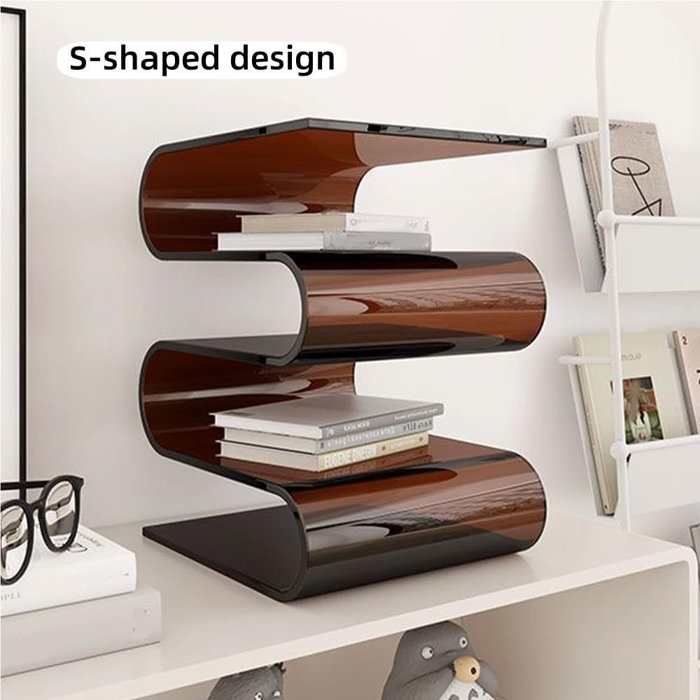 Modern Acrylic Side Table, S-Shaped End Table, Minimalist Coffee Table, Nightstand for Living Room, Bedroom, Home Décor, Stylish Acrylic Accent Table, Small Bookshelf(Clear)
