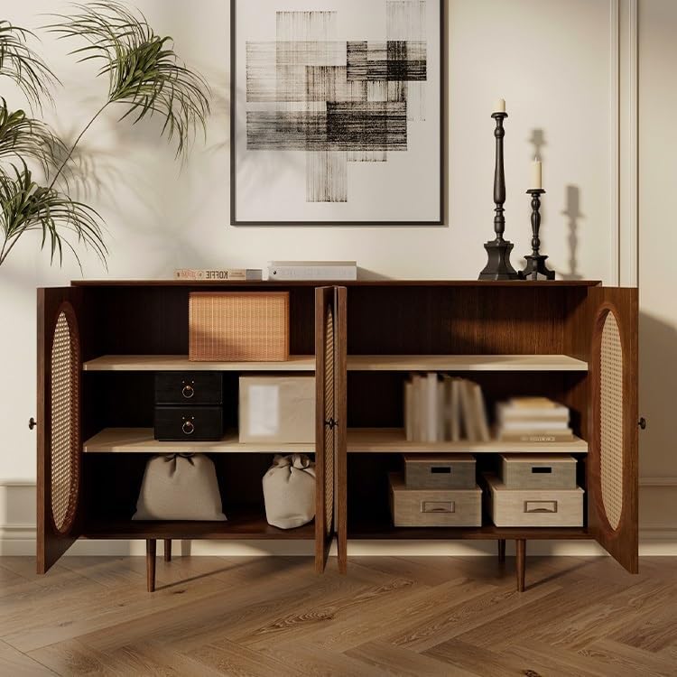 Entryway Cabinet Retro Rattan Sideboard Wall Kitchen Storage Cabinet Modern Restaurant Wine Cabinet Sideboard Storage Cabinet(Small)