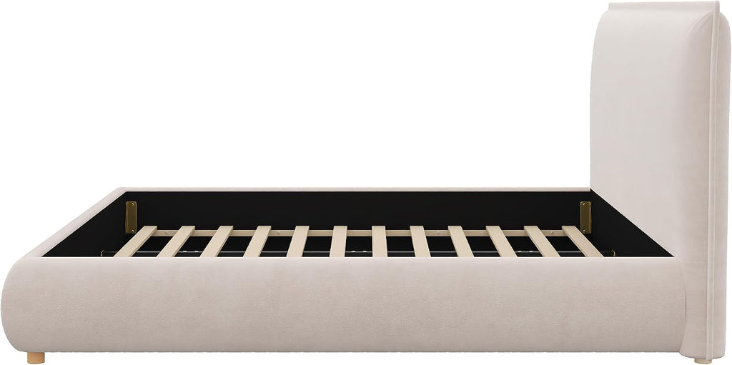 Merax King Size Upholstered Platform Bed Frame and Thick Padded Headboard