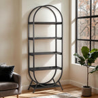 Arched Bookshelf,5-Tier Tall Wide Open Bookshelf,Modern Brown Storage Bookshelves, Freestanding Display Rack Shelving Unit for Office, Bedroom, Living Room, Easy Assembly, Black