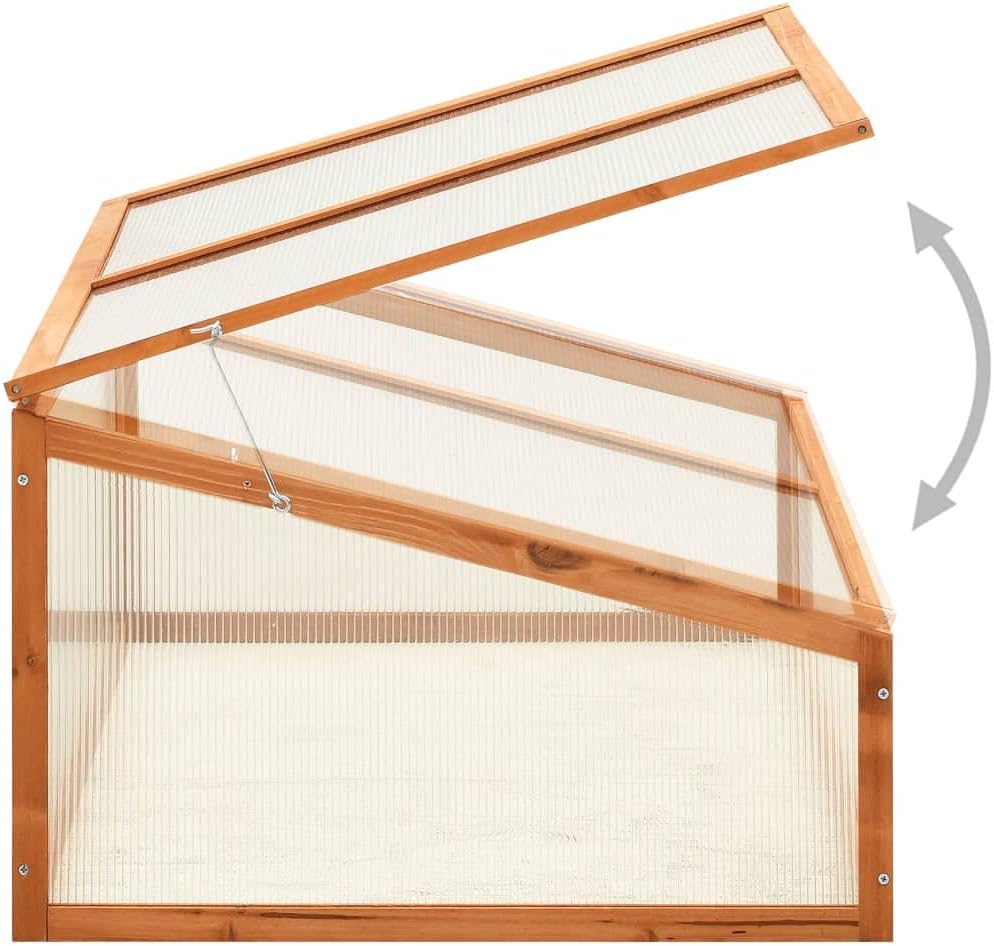 Wooden Garden Greenhouse，Wood Raised Plants Bed Raised Flower Planter Box, Garden Wood Cold Frame Greenhouse Flower Planter, Brown 39.4"x25.6"x15.7" Firwood,-682