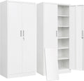 BESFUR Metal Storage Cabinet with 2 Doors and 5 Adjustable Shelves Garage Storage Cabinet with Lock 71" Office Storage Cabinets Locking Cabinets for Garage Office Shop Home (White)