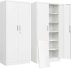 BESFUR Metal Storage Cabinet with 2 Doors and 5 Adjustable Shelves Garage Storage Cabinet with Lock 71" Office Storage Cabinets Locking Cabinets for Garage Office Shop Home (White)