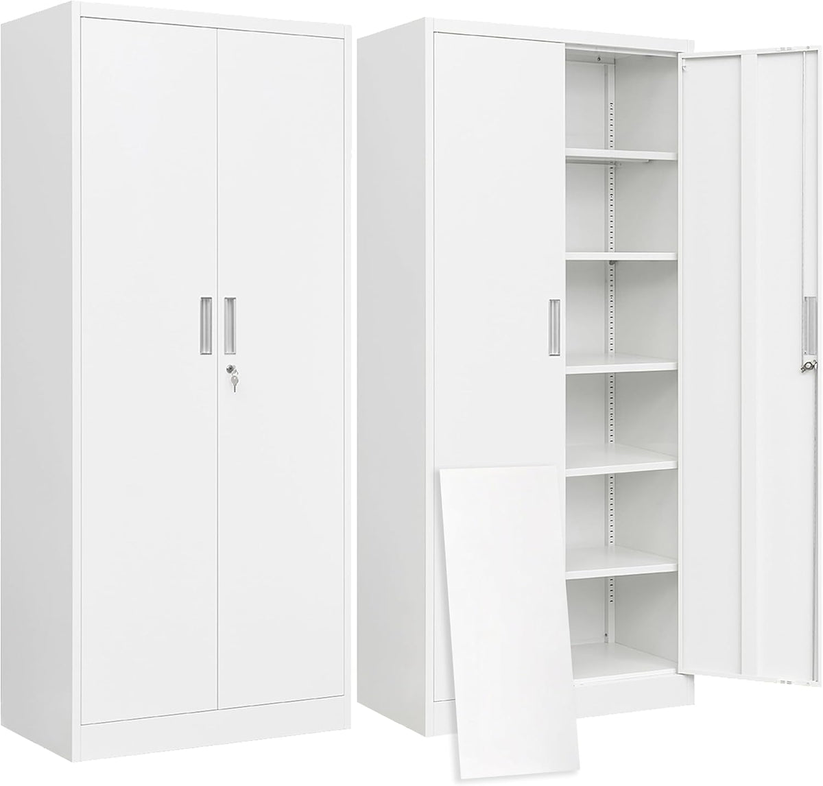 BESFUR Metal Storage Cabinet with 2 Doors and 5 Adjustable Shelves Garage Storage Cabinet with Lock 71" Office Storage Cabinets Locking Cabinets for Garage Office Shop Home (White)