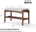 Black Walnut Shoe Bench Assembled, Solid Wood Shoe Rack Bench with Cushion for Entryway, Living Room, Bedroom, Hallway, 11.8" x 31.5" x 16.5"