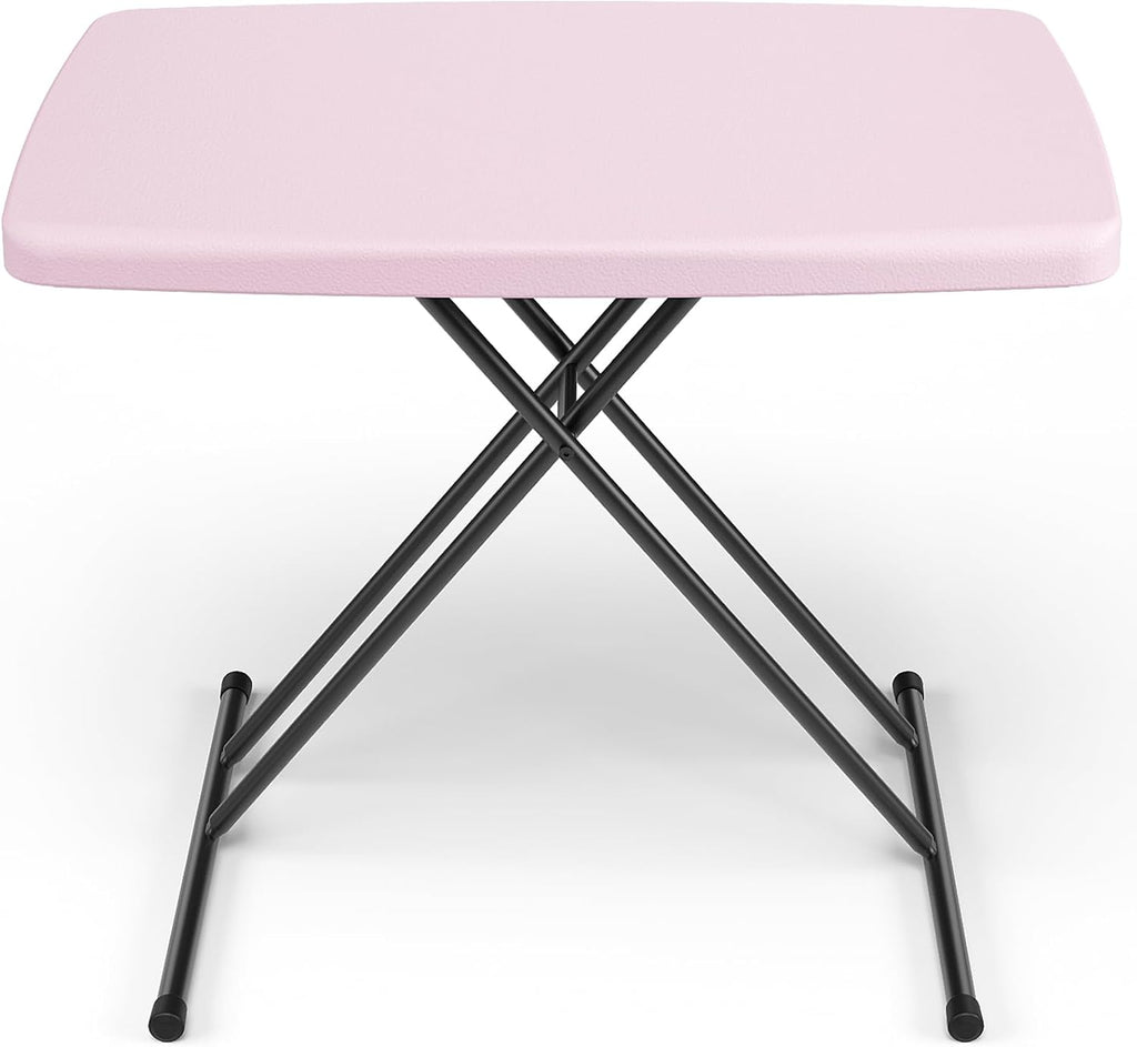 Folding Table 30 Inch - Small Desk Adjustable Height TV Tray for Laptop, Couch, Camping - Heavy Duty Utility Foldable Table for Small Spaces, No Assembly Required, Pink Granite