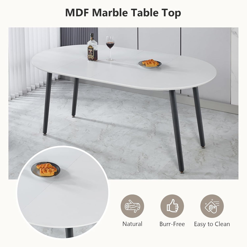 Extendable Round Dining Table for 4 6, Solid Wood for Dining Room Kitchen Office, 43"- 74" Modern Oval Kitchen Table, Removable Leaves Space Saving Expandable Dinner Table White