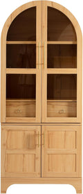 71" Tall Arched Kitchen Pantry Cabinet with Door Shelves, Farmhouse Storage Cabinet with Open & Adjustable Shelves, Hidden Drawer & Glass Door, Cupboard for Kitchen, Dining Room (Natural)