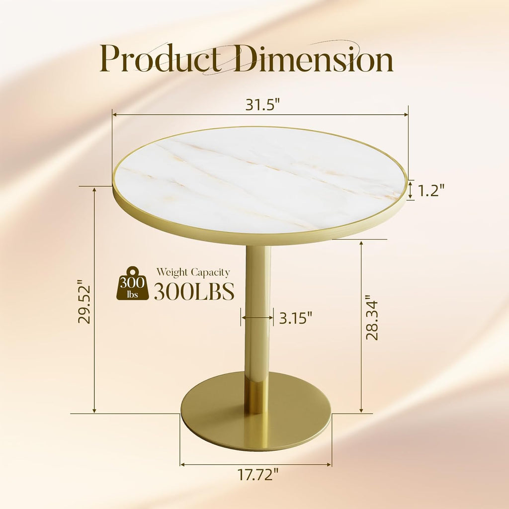 31.5" Round Tulip Table with 1.2" Thick Gold Vein Onyx Sintered Stone Top (Marble Look) & Brushed Gold Frame, Modern Luxury Dining Table for 2-4 People for Kitchen Nook, Café & Patio