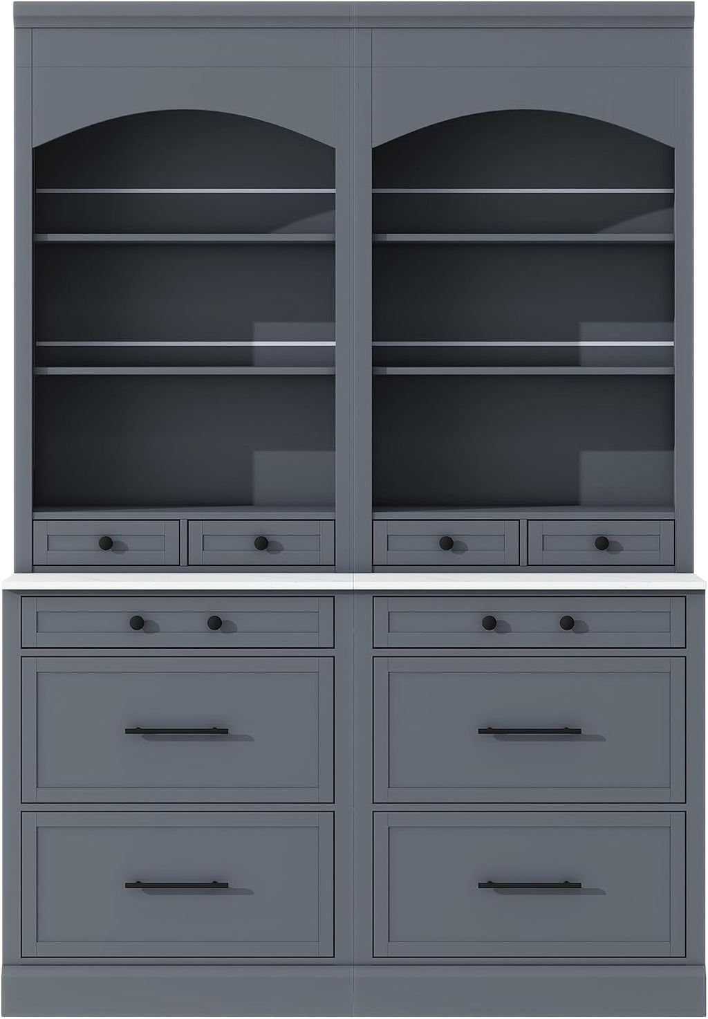 83.7inch High Kitchen Pantry with 5 Storage Drawers and Adjustable Shelf, Wood Freestanding Tall Kitchen Hutch Display Cupboard Cabinet with Faux Marble Top for Dining Room, Set of 2 (2, Gray-T)