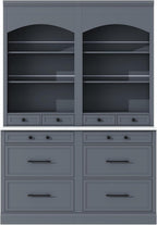 83.7inch High Kitchen Pantry with 5 Storage Drawers and Adjustable Shelf, Wood Freestanding Tall Kitchen Hutch Display Cupboard Cabinet with Faux Marble Top for Dining Room, Set of 2 (2, Gray-T)