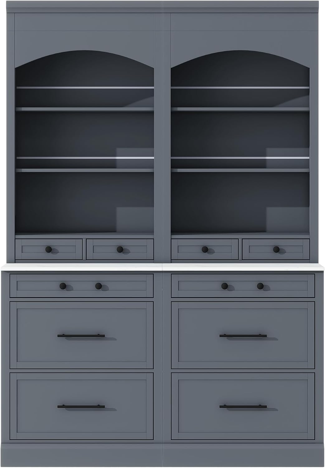 83.7inch High Kitchen Pantry with 5 Storage Drawers and Adjustable Shelf, Wood Freestanding Tall Kitchen Hutch Display Cupboard Cabinet with Faux Marble Top for Dining Room, Set of 2 (2, Gray-T)