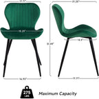 Green Velvet Dining Chairs Set of 4, Ergonomic Kitchen Chairs | Modern Upholstered Dining Chairs, Vertical Striped Enclosed Side Chair with Curved Backrest & Metal Legs for Living Room