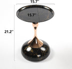 Metal Side Table, Modern Round Side End Table Metal Pedestal Side Table Coffee Table, Corner Accent Table Fluted Circle Decorative Drink Martini Table for Living Room (Black Marble)