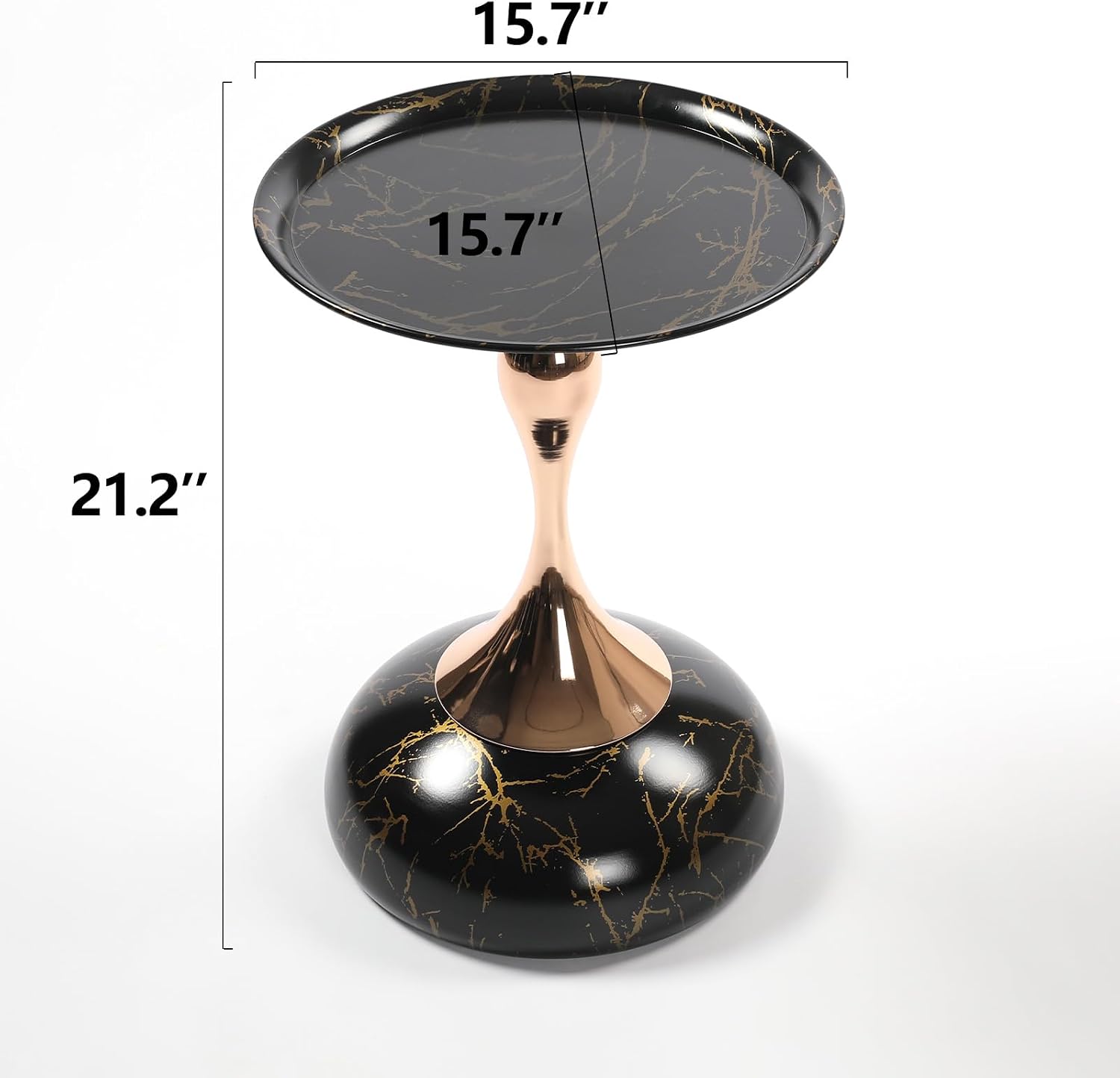 Metal Side Table, Modern Round Side End Table Metal Pedestal Side Table Coffee Table, Corner Accent Table Fluted Circle Decorative Drink Martini Table for Living Room (Black Marble)