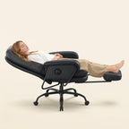 FLEXISPOT 2-in-1 Chaise Lounge Chair Indoor with Wheels Footrest 90-165° Reclining Lumbar Support, Home Office Chairs for Living Room Bedroom Study Relaxing Working, PU Leather, Black, HC4