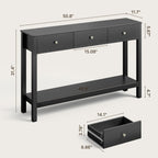Gizoon 3 Drawer Wooden Sofa Table with Open Shelf | Modern Accent Console Table with Large Storage Space, for Living Room, Front Hall, Entrance Hall, Study Room, Black
