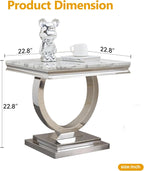 White Faux Marble End Table,Modern Sofa Side Tables with Silver Mirrored Stainless Steel Base and Faux Marble Tabletop for Home Office Living Room (White Silver End Table)
