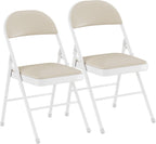 VECELO Folding Chairs Set of 2, Faux Leather Padded, Beige | Folding chairs with comfortable PU leather padded seat, Sturdy metal frame, Space saving design for office dining party