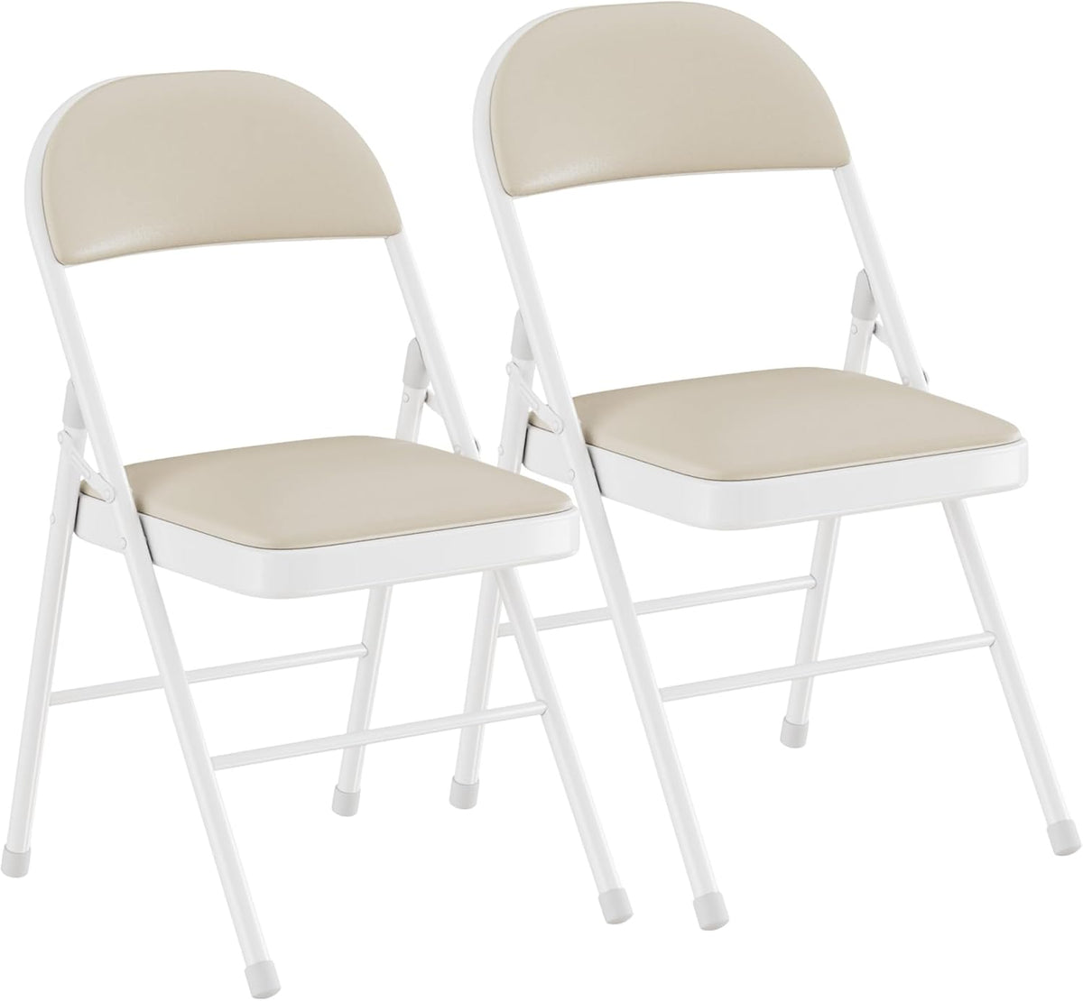 VECELO Folding Chairs Set of 2, Faux Leather Padded, Beige | Folding chairs with comfortable PU leather padded seat, Sturdy metal frame, Space saving design for office dining party