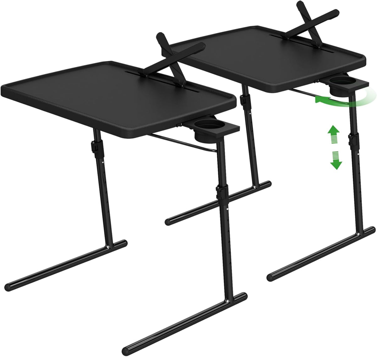 TV Tray Table, XL PRO TV Dinner Tables, 16.9 x 22 x 29.1inch Folding Desk with Cup Holder and Tablet Slot, Adjustable Couch Desk with 6 Height & 3 Tilt Angle Adjustments, Laptop Desks, 2 Pack
