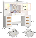 62 Inch Large Makeup Vanity Desk with Mirror and Lights 3 Color Lighting, Glass Top Vanity Table with Power Outlet and RGB Glass Cabinet, 8 Drawers Dressing Table for Bedroom and Dressing Room, White