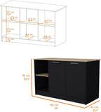 Hassyee Fashionable and Minimalist Style Fixed Kitchen Island, Equipped with Spacious Countertops, Two Open Storage Shelves, Double Door Design, Suitable for Kitchen Use (Black+Natural)