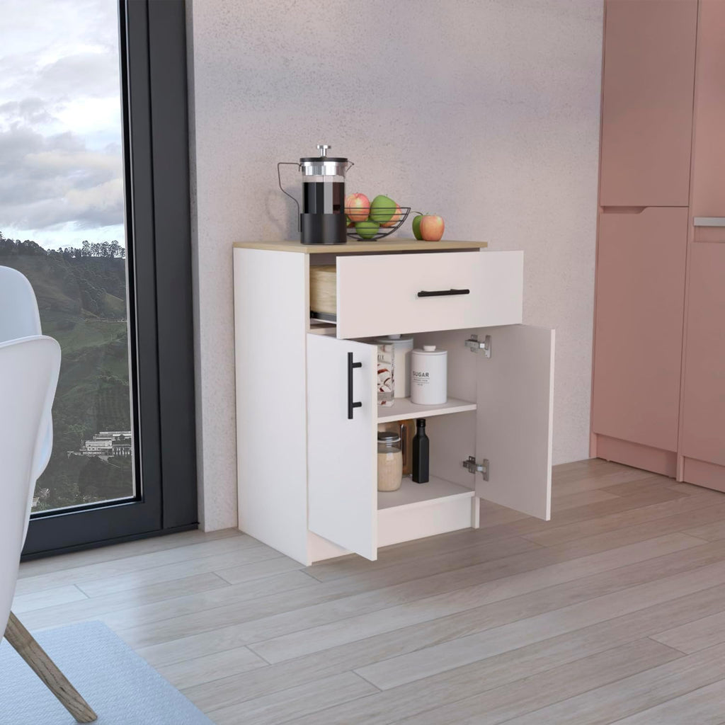 Multistorage Pantry Cabinet, One Drawer, Two Interior Shelves Ivory - Natural Oak