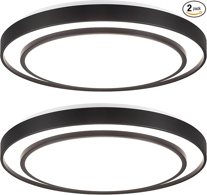 2Pack 20" LED Flush Mount Ceiling Light Fixture 5CCT, Black Dimmable Light Fixture Ceiling Mount 36W, Modern Simple Close to Ceiling Light Fixtures for Living Room,Kitchen, Bedroom