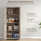 72" Freestanding 4-Door Kitchen Pantry, Storage Cabinet Organizer with 4-Tiers, and Adjustable Shelves, Natural
