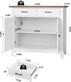 HORSTORS Farmhouse Kitchen Storage Cabinet, Small Buffet, Coffee Bar, White | Buffet Sideboard with 2 Drawers & 2 Doors, 35.8"W Coffee Table, Sapce-saving Kitchen Cabinet for Dining Living Room, Entryway