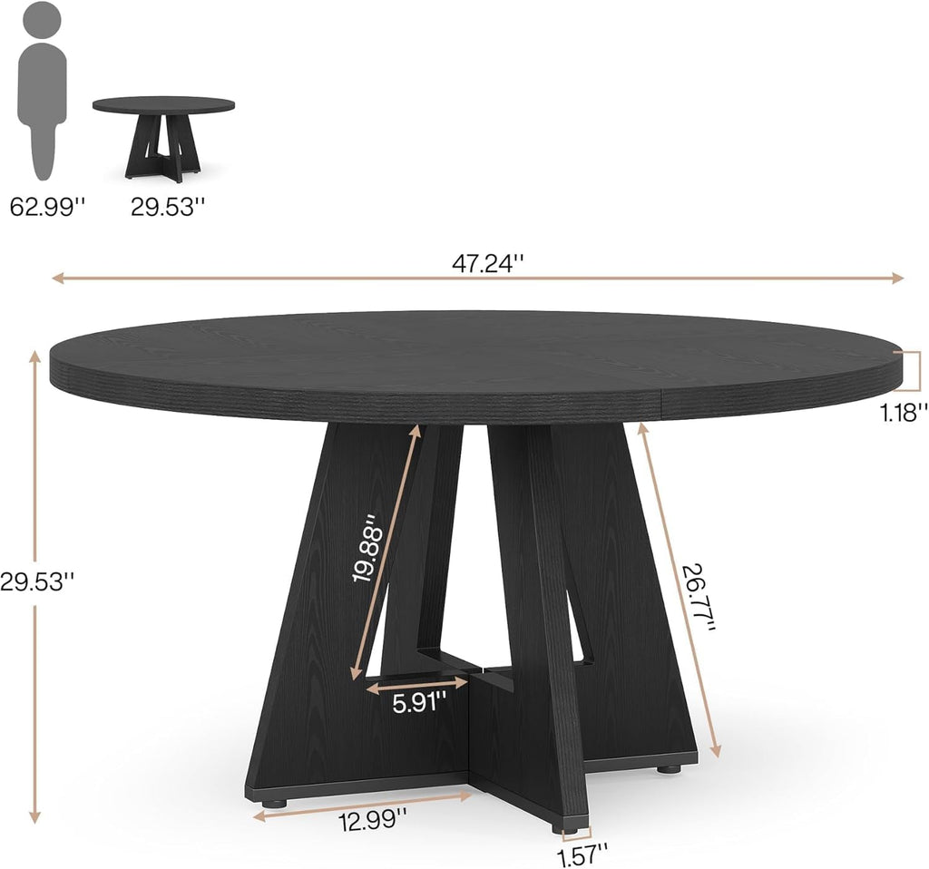 Lailang 47 Inch Dining Table, Small Dining Room Tables, Round Kitchen Tables, Wood Dinner Table, Dining Table for 4, Rustic Farmhouse Table, 47 x 26 x 30 Inch, Black