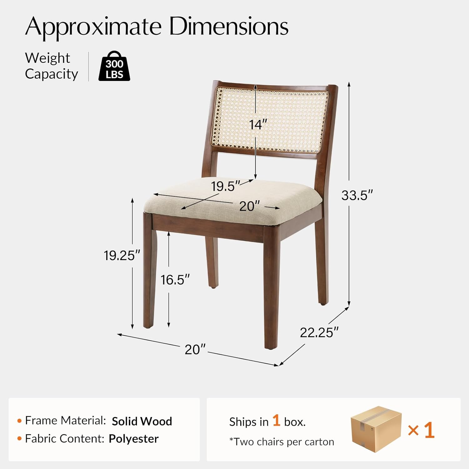 HULALA HOME Rattan Dining Chairs Set of 2, French Solid Wood Kitchen Dining Room Chairs with Curved Back, Upholstered Accent Dinner Cane Chair for Living Room Restaurant, Walnut