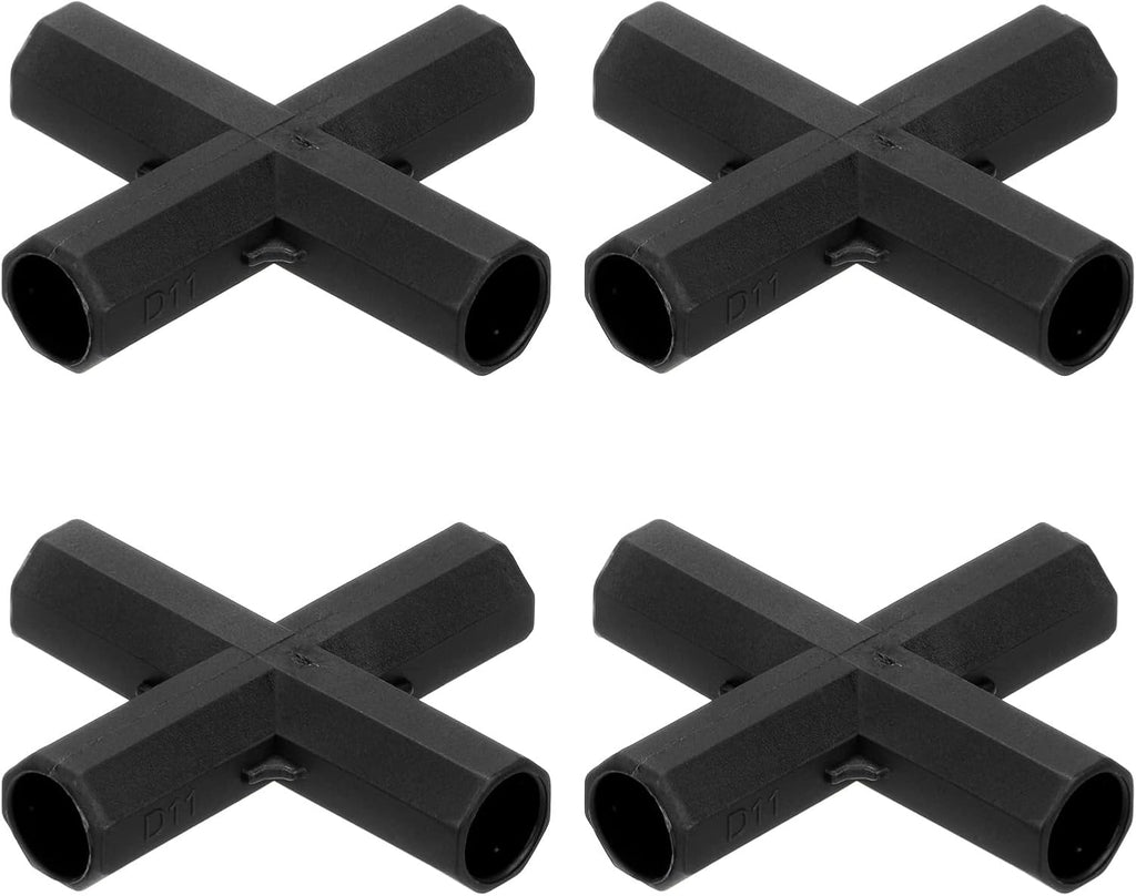 12 Pcs 11mm Greenhouse Frame Building Connectors, 4 Way Flat Pipe Fitting for Grape Trellis/Sunscreen Shed/Gardening Plant Stakes, Greenhouse Accessories [Black]