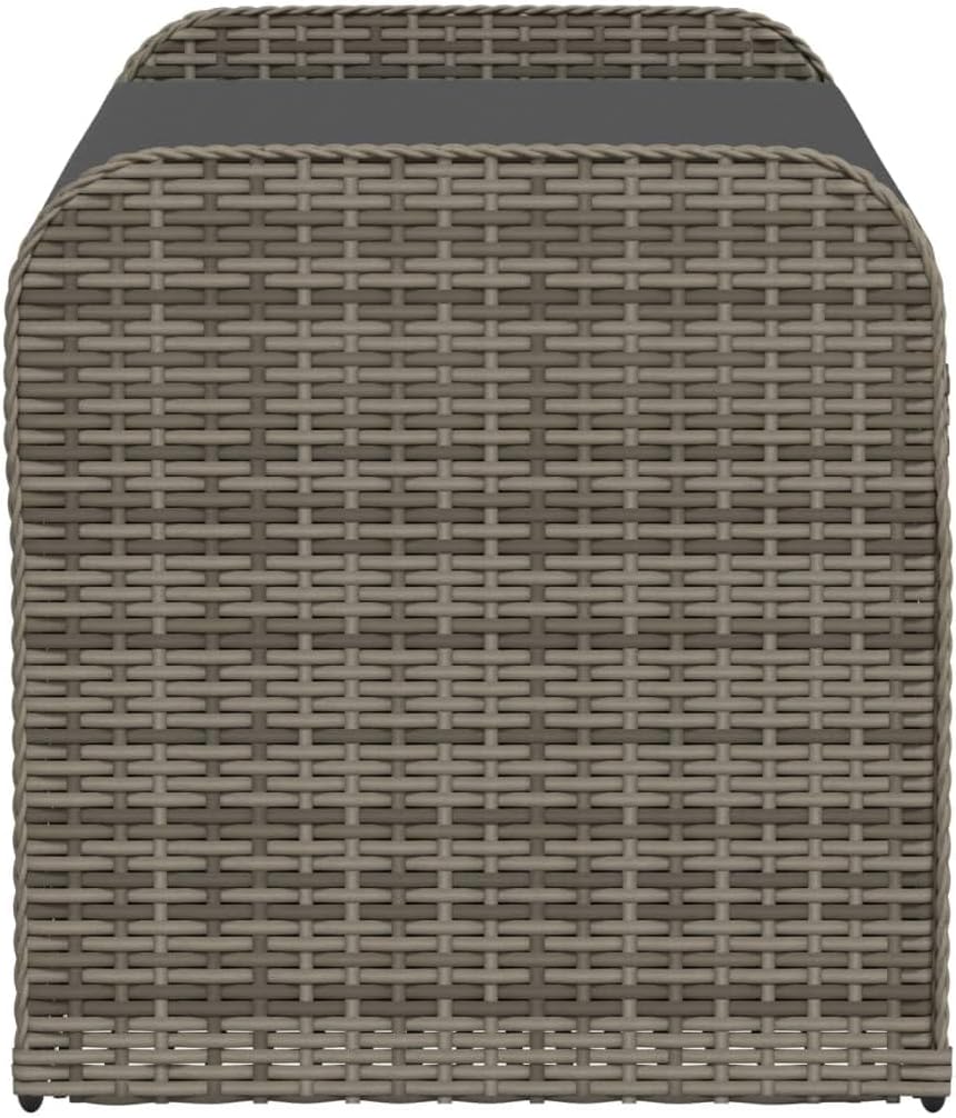 45.3 Inch Patio Storage Bench with Cushion, Gray Poly Rattan Outdoor Seat with Waterproof Bag and Gas Spring Lid